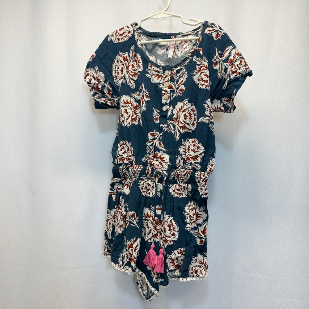 Matilda Jane 435 Girl 10 Floral Romper Daydream Blue Tassel Pom Pom Trim Boho